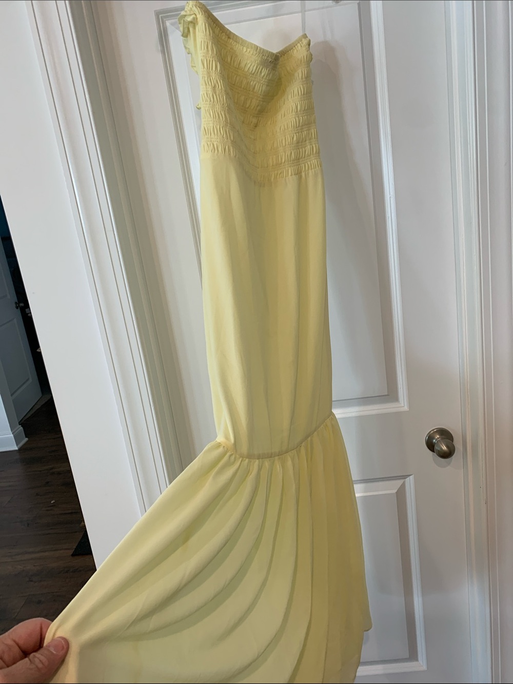 Meshki Pale Yellow Ruffle-Trim Maxi Dress strapless chiffon XXS NWOT - Picture 8 of 13